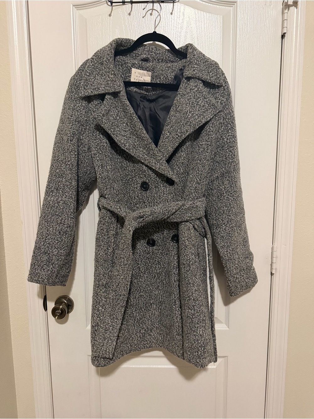 a new day Gray Double-Breasted Belted Trench Coat